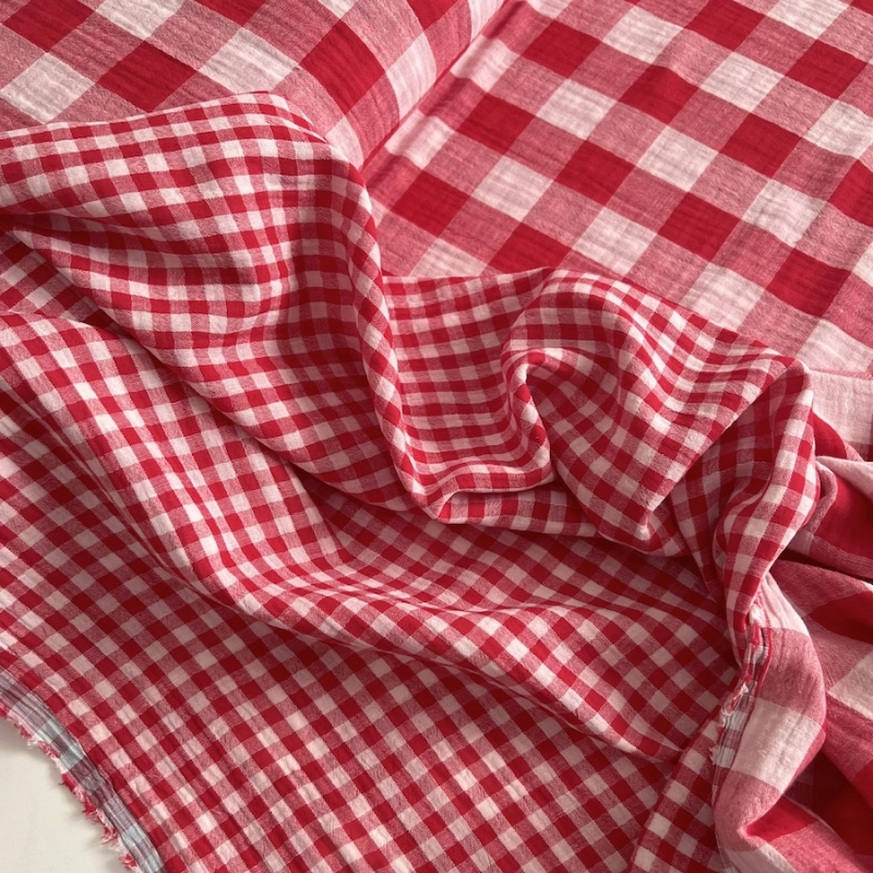 Double gaze de coton vichy réversible rouge / blanc Qualité Oeko-tex - 3