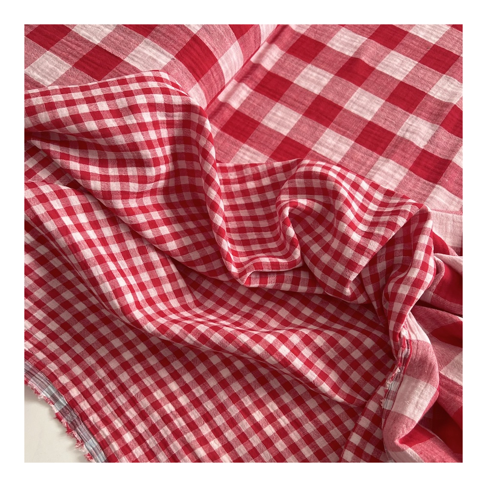 Double gaze de coton vichy réversible rouge / blanc Qualité Oeko-tex - 3