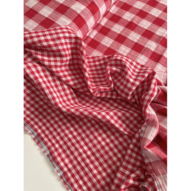 Double gaze de coton vichy réversible rouge / blanc Qualité Oeko-tex - 4