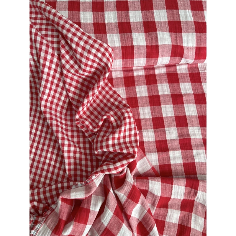 Double gaze de coton vichy réversible rouge / blanc Qualité Oeko-tex - 6