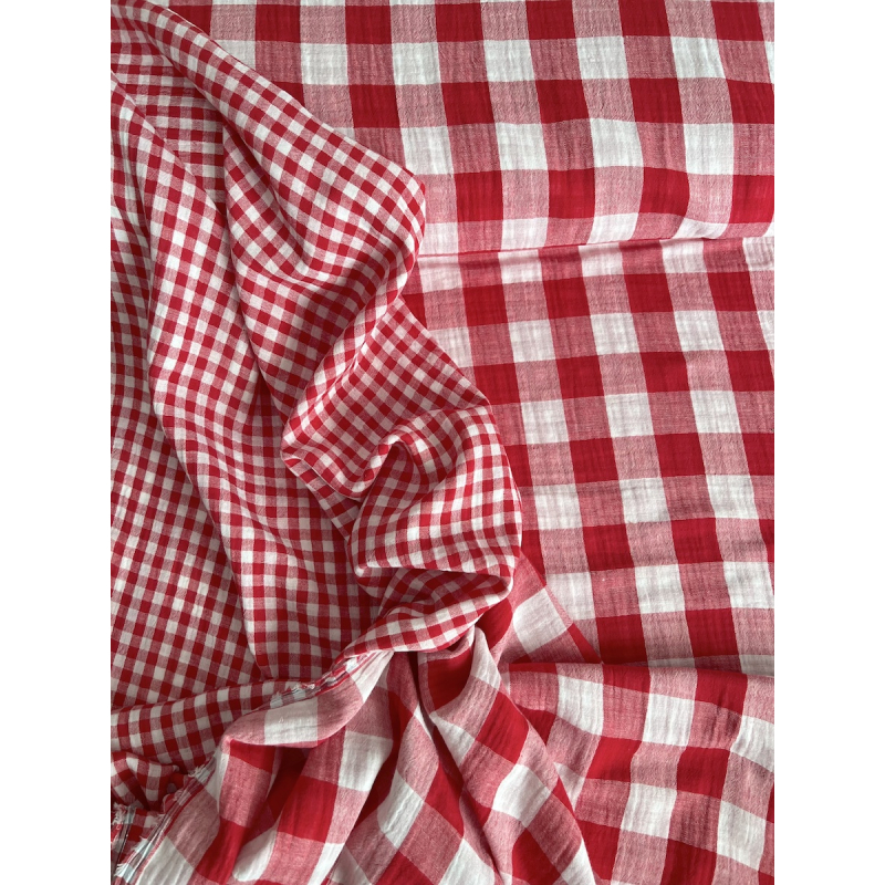 Double gaze de coton vichy réversible rouge / blanc Qualité Oeko-tex - 6