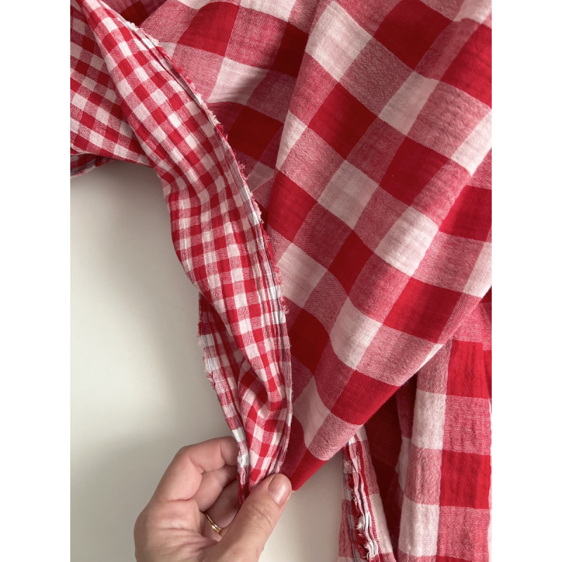 Double gaze de coton vichy réversible rouge / blanc Qualité Oeko-tex - 7