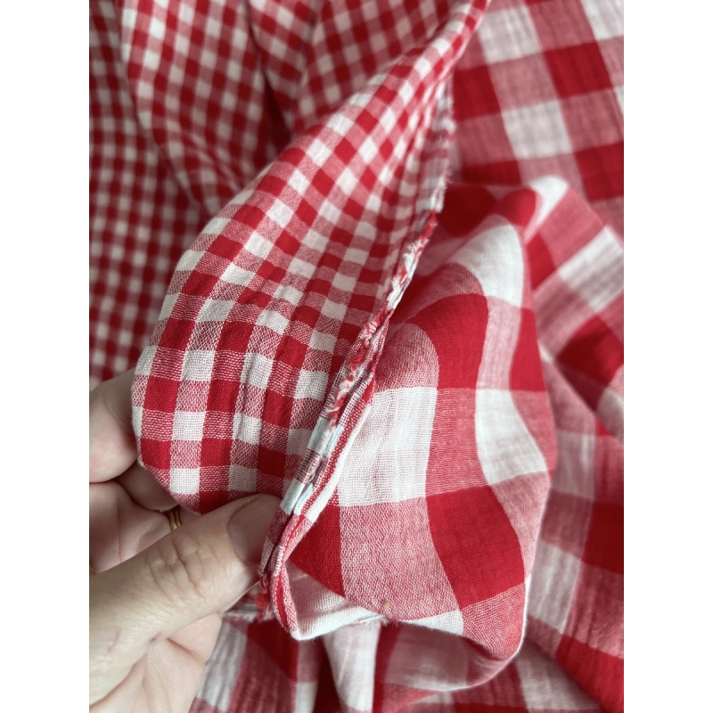 Double gaze de coton vichy réversible rouge / blanc Qualité Oeko-tex - 8