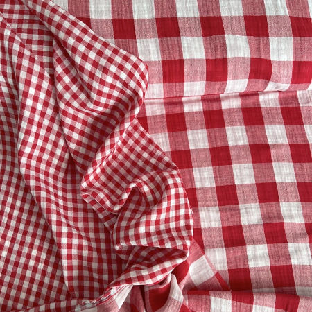 Double gaze de coton vichy réversible rouge / blanc Qualité Oeko-tex - 1 Double gaze de coton vichy réversible rouge / blanc Qualité Oeko-tex - 1