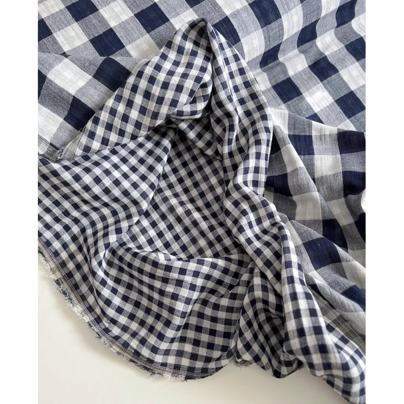 Double gaze de coton vichy réversible bleu marine / blanc Qualité Oeko-tex - 5