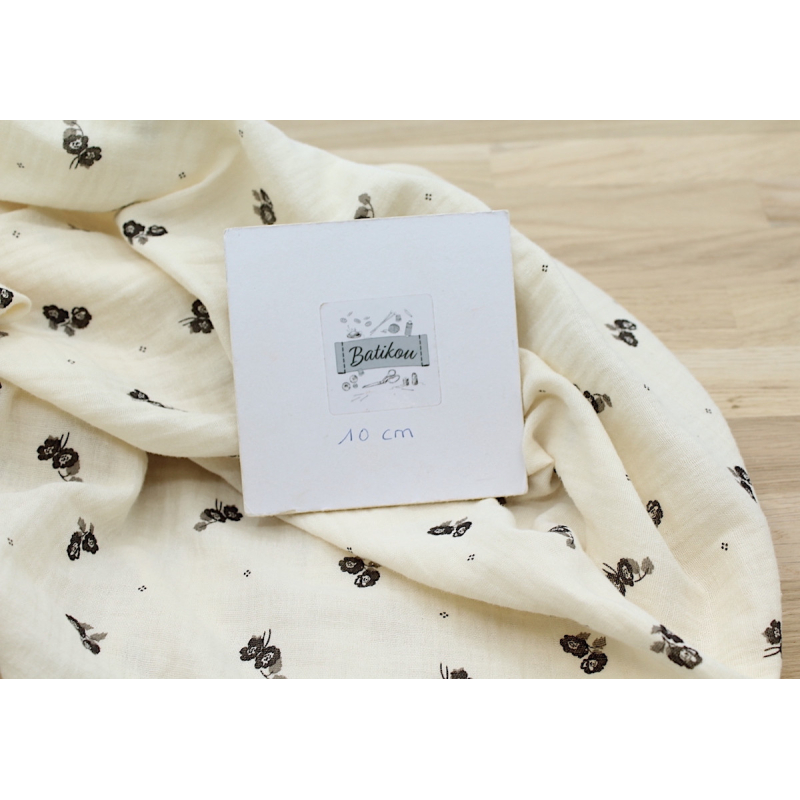 Hana - Double gaze de coton BIO écru motif exclusif Ebène