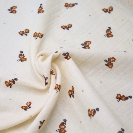 Hana - Double gaze de coton BIO écru motif exclusif Hana - Double gaze de coton BIO écru motif exclusif