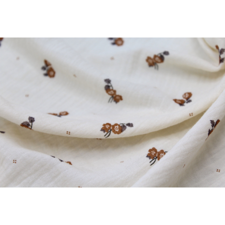 Hana - Double gaze de coton BIO écru motif exclusif Hana - Double gaze de coton BIO écru motif exclusif