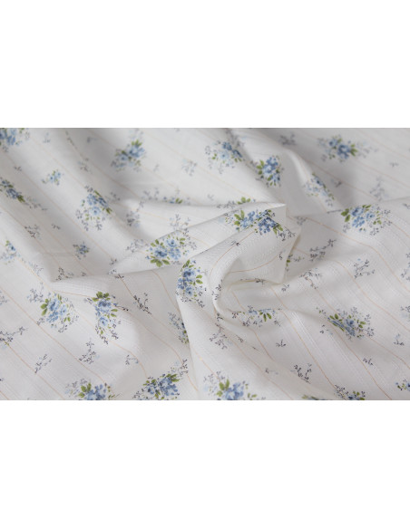 Romance - Tissu coton texturé / jacquard fleuri bleu et lurex
