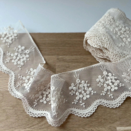 Galon tulle souple crème broderie coton brodé 80mm x 1m