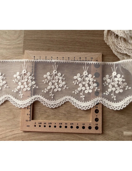 Galon tulle souple crème broderie coton brodé 80mm x 1m