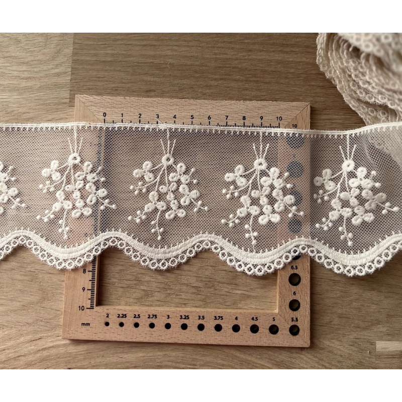 Galon tulle souple crème broderie coton brodé 80mm x 1m