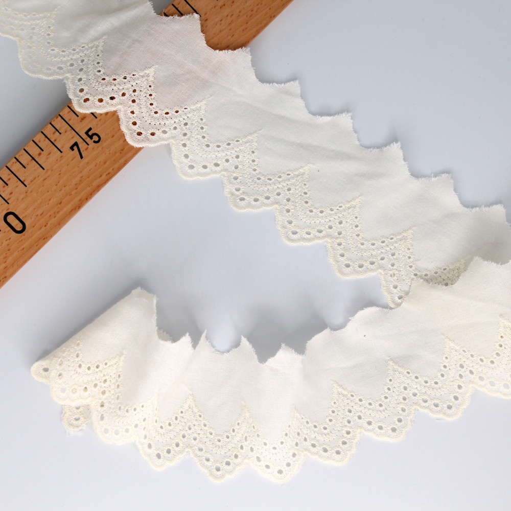 Galon coton broderie anglaise brodé ECRU 50mm x 1m