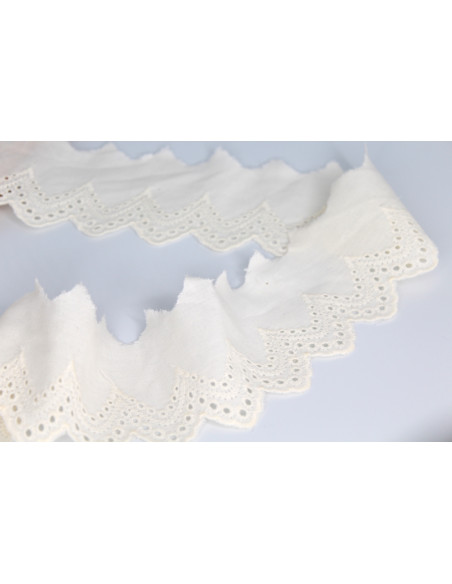 Galon coton broderie anglaise brodé ECRU 50mm x 1m
