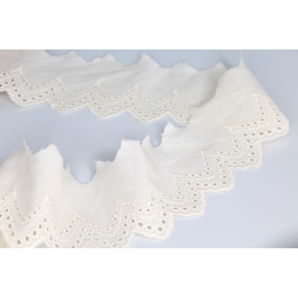 Galon coton broderie anglaise brodé ECRU 50mm x 1m