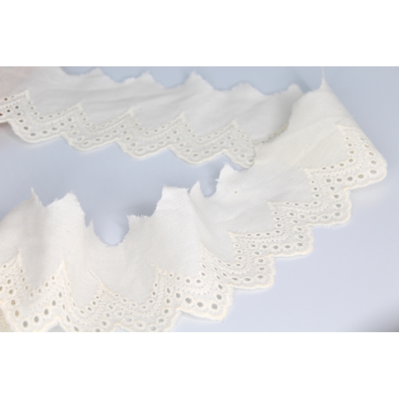 Galon coton broderie anglaise brodé ECRU 50mm x 1m