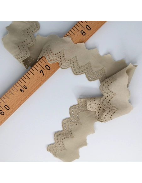 Galon coton broderie anglaise grège brodé 50mm x 1m