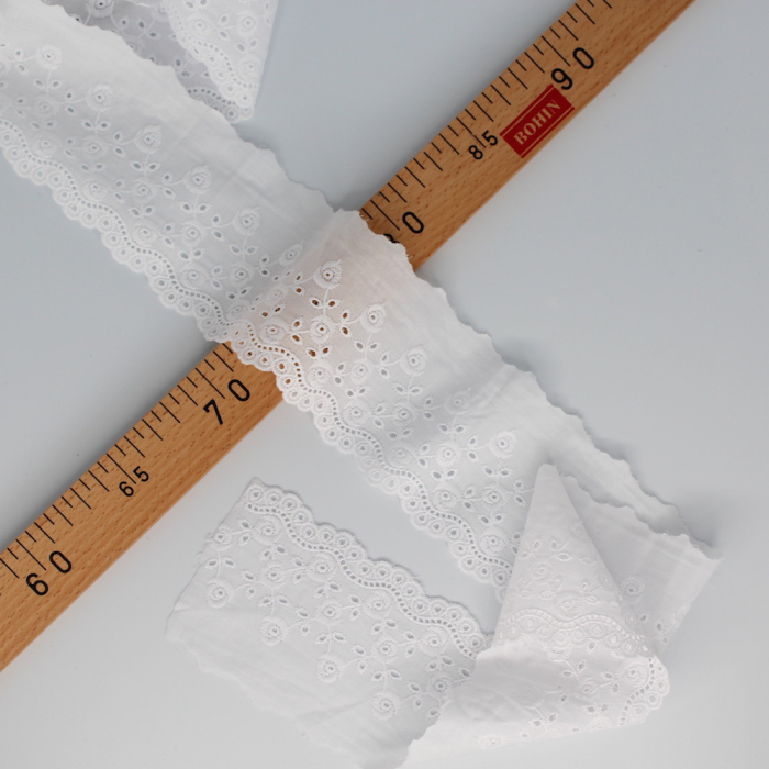 Galon coton broderie anglaise brodé 75mm x 1m