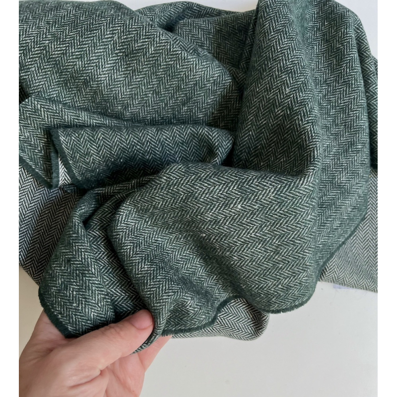 Tissu chevrons texturé coton / laine coloris vert sapin