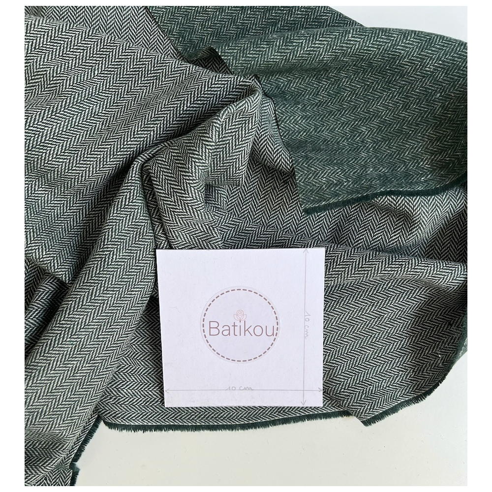 Tissu chevrons texturé coton / laine coloris vert sapin