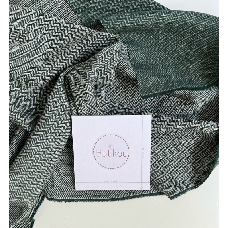 Tissu chevrons texturé coton / laine coloris vert sapin