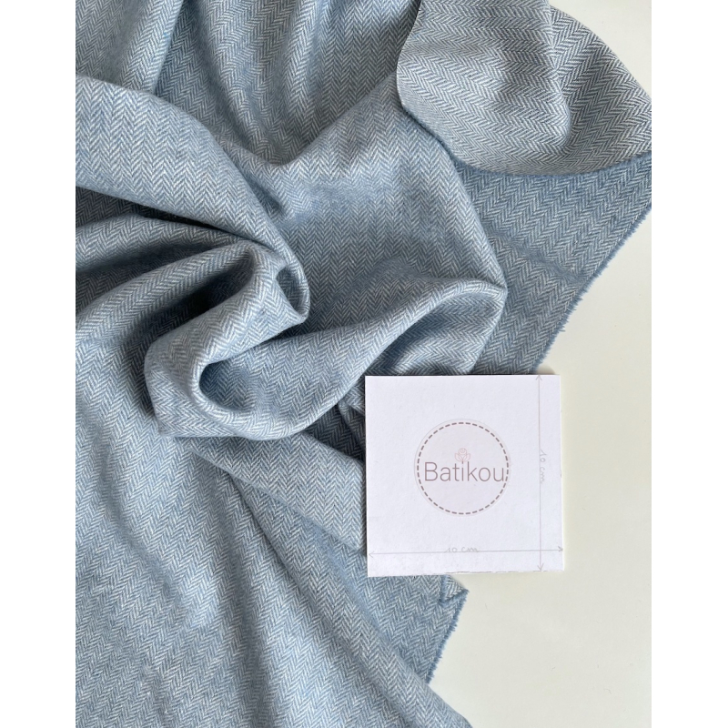 Tissu chevrons texturé coton / laine coloris bleu porcelaine Batikou - 5