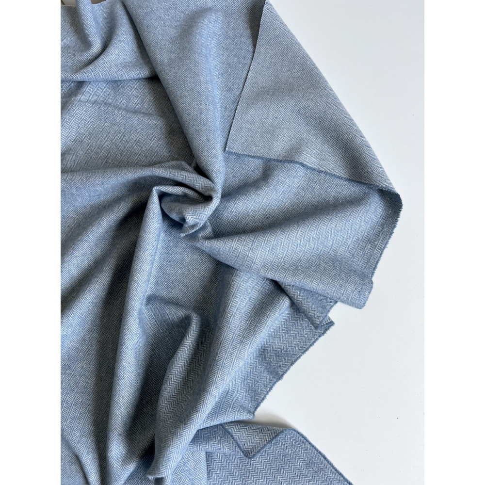 Tissu chevrons texturé coton / laine coloris bleu jean