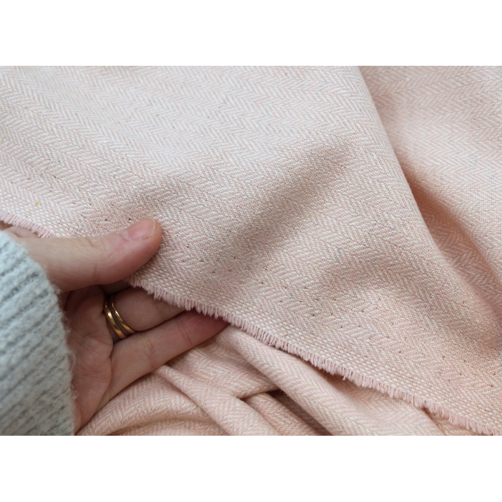 Tissu chevrons texturé coton / laine coloris rose poudré