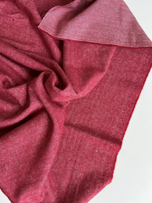 Tissu chevrons texturé coton / laine coloris Cerise Batikou - 3