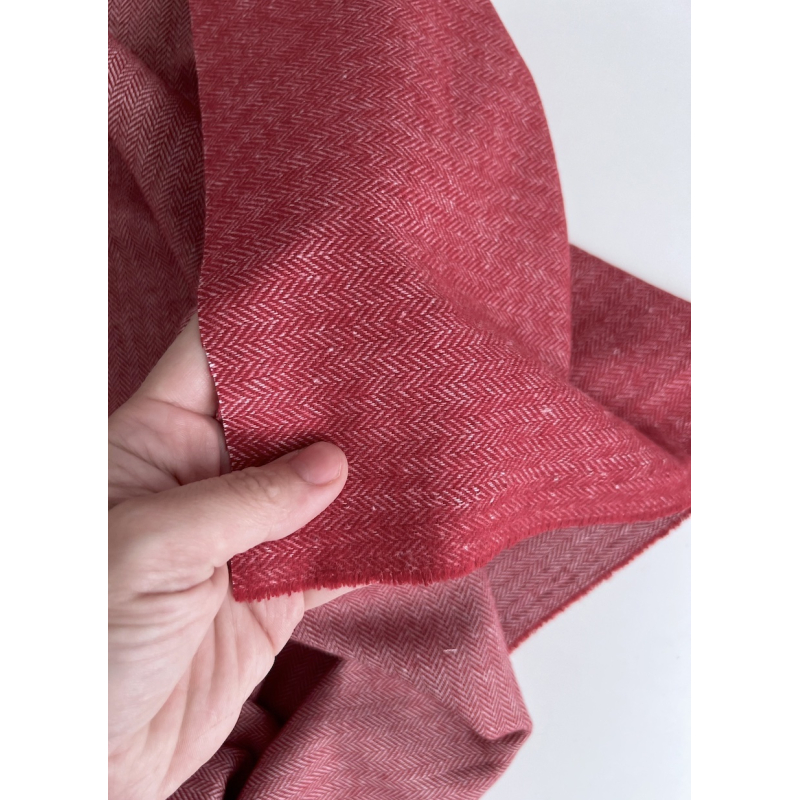Tissu chevrons texturé coton / laine coloris Cerise Batikou - 6