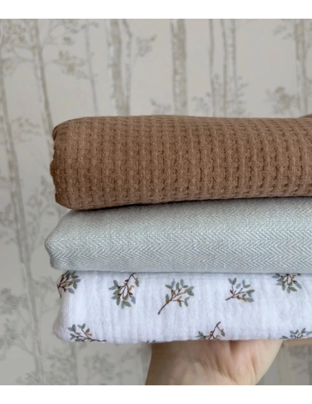 Tissu chevrons texturé coton / laine coloris bleu Celeste