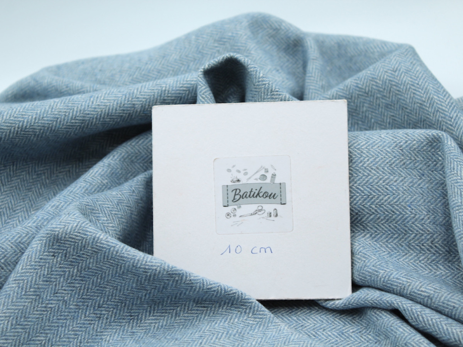 Tissu chevrons texturé coton / laine coloris bleu porcelaine Batikou - 9