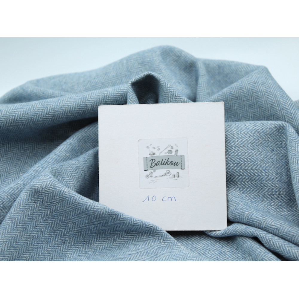 Tissu chevrons texturé coton / laine coloris bleu porcelaine Batikou - 9