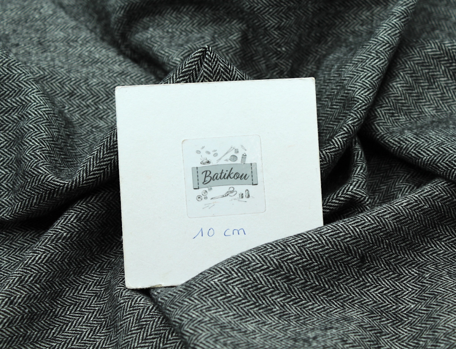 Tissu chevrons texturé coton / laine coloris noir Batikou - 5