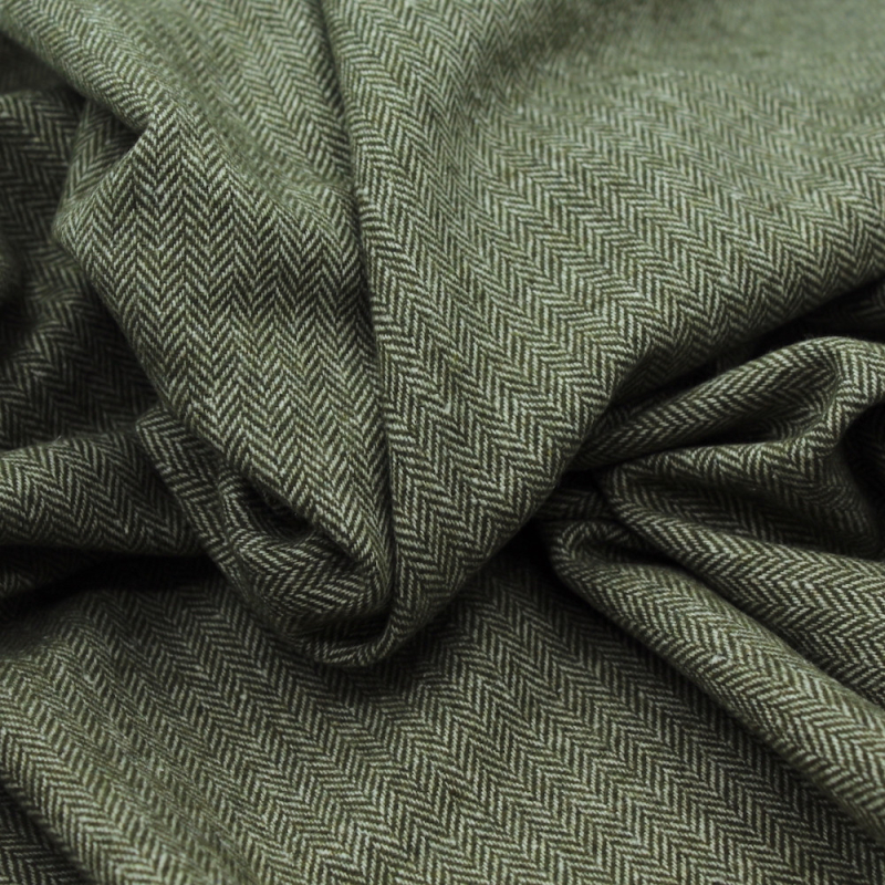 Tissu chevrons texturé coton / laine coloris kaki
