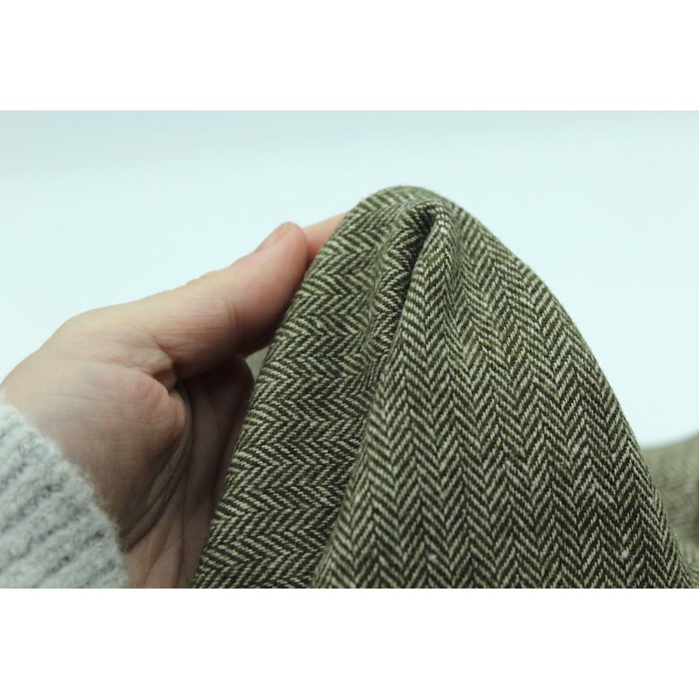 Tissu chevrons texturé coton / laine coloris kaki