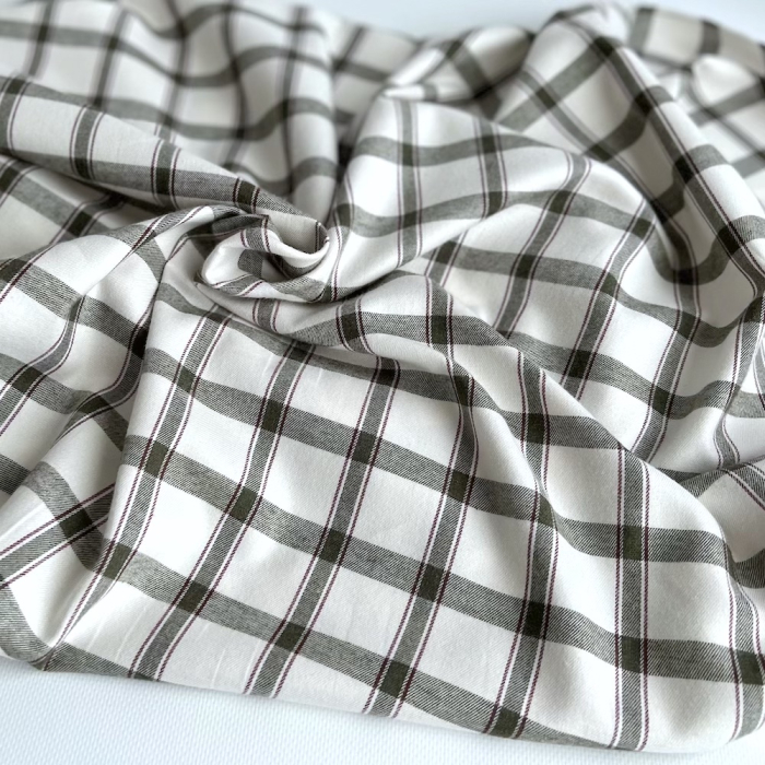 Coton gratté organique imprimé carreaux vert