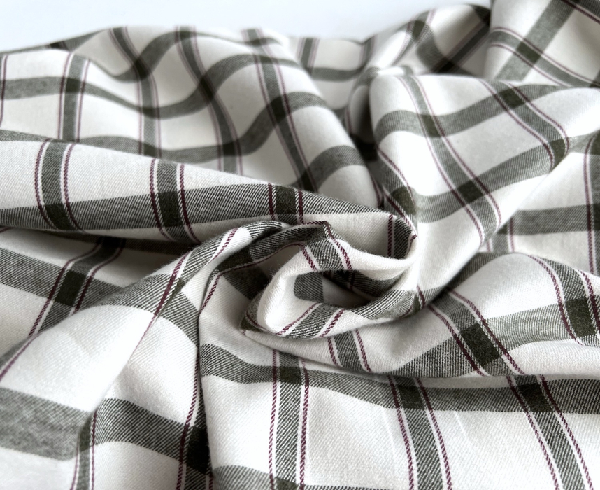 Coton gratté organique imprimé carreaux vert