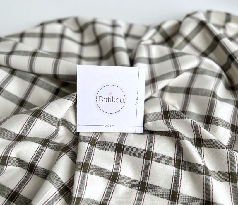 Coton gratté organique imprimé carreaux vert