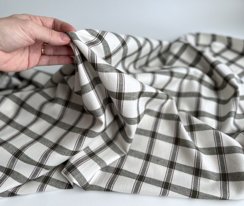 Coton gratté organique imprimé carreaux vert