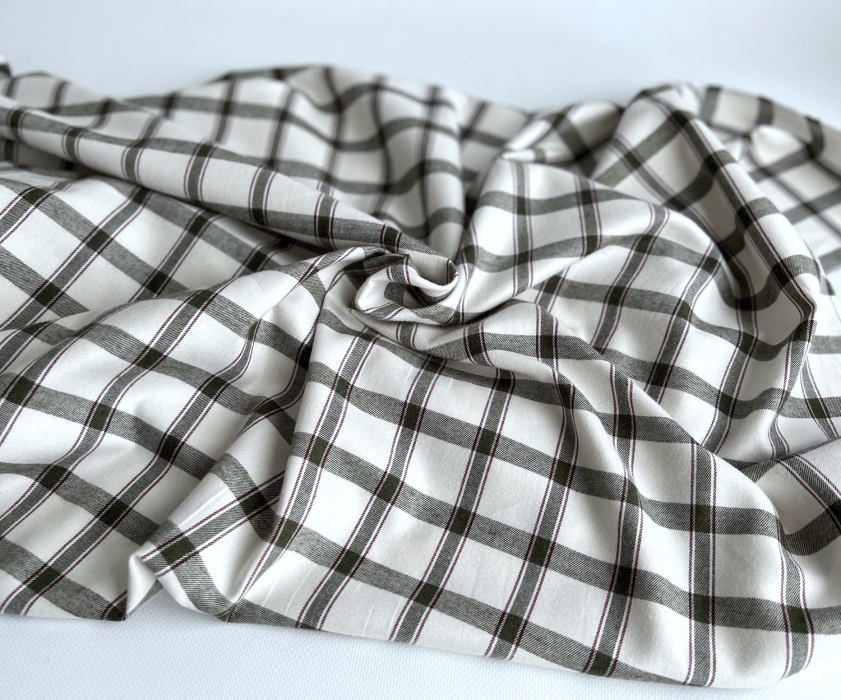 Coton gratté organique imprimé carreaux vert