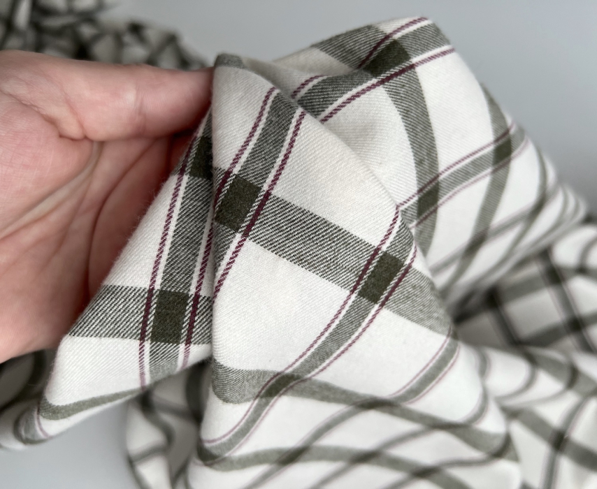 Coton gratté organique imprimé carreaux vert