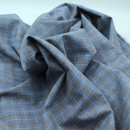 Coton gratté organique imprimé carreaux tartan bleu jean
