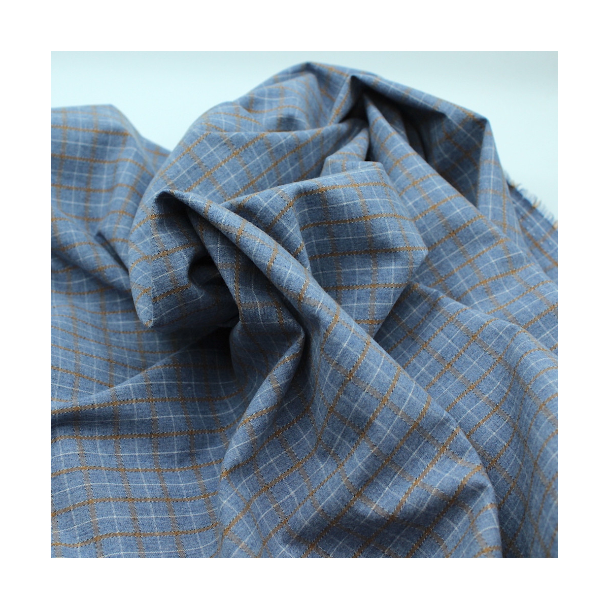 Coton gratté organique imprimé carreaux tartan bleu jean Coton gratté organique imprimé carreaux tartan bleu jean