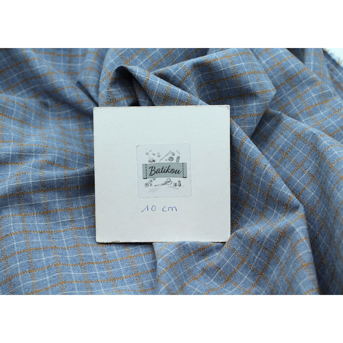 Coton gratté organique imprimé carreaux tartan bleu jean Coton gratté organique imprimé carreaux tartan bleu jean