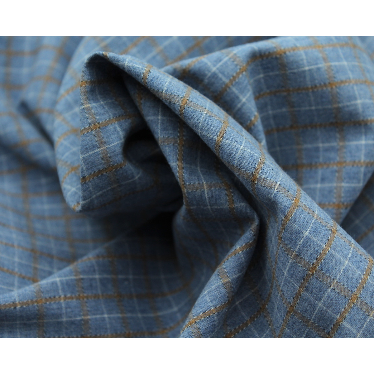 Coton gratté organique imprimé carreaux tartan bleu jean Coton gratté organique imprimé carreaux tartan bleu jean