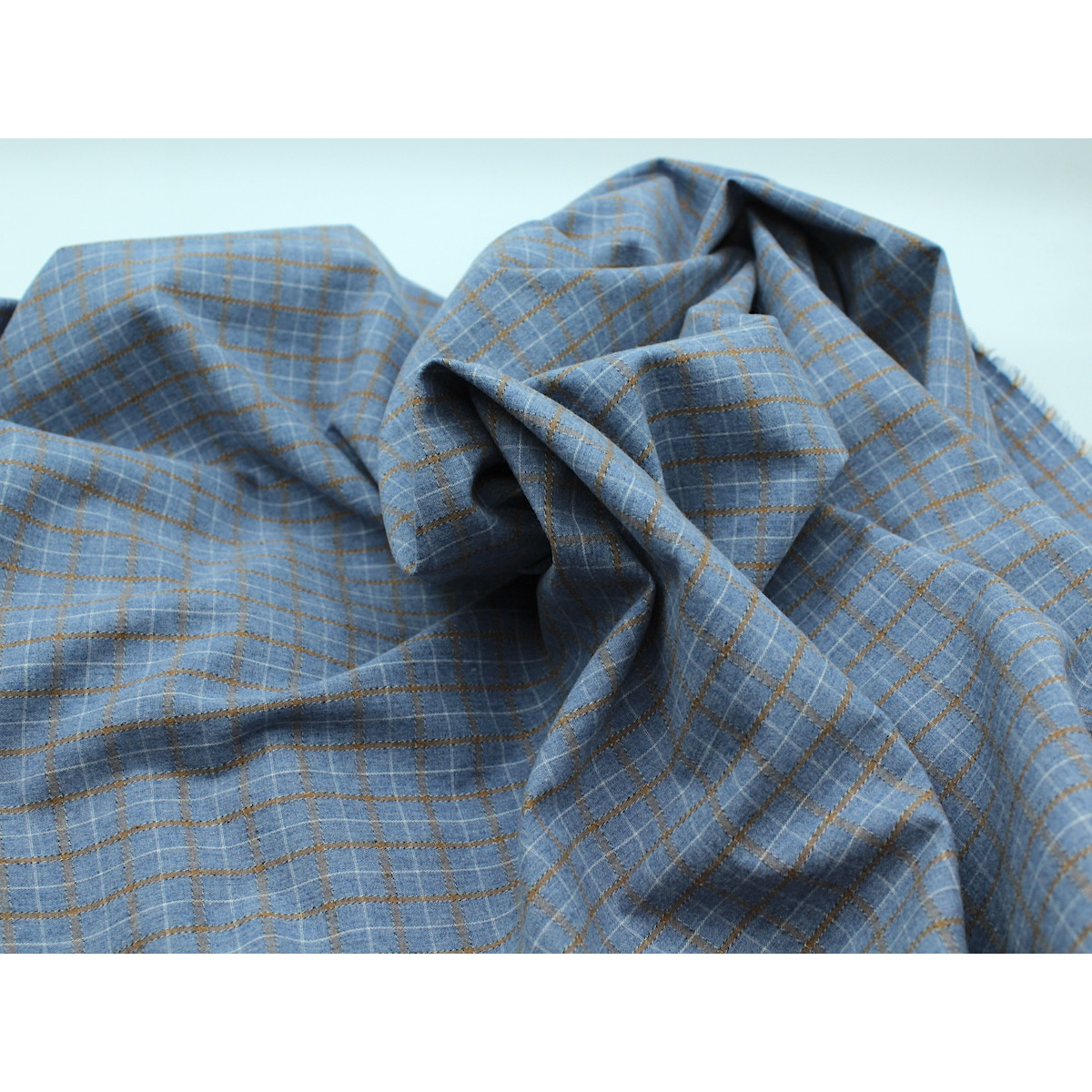 Coton gratté organique imprimé carreaux tartan bleu jean Coton gratté organique imprimé carreaux tartan bleu jean