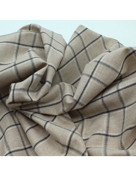 Coton gratté organique imprimé carreaux tartan beige