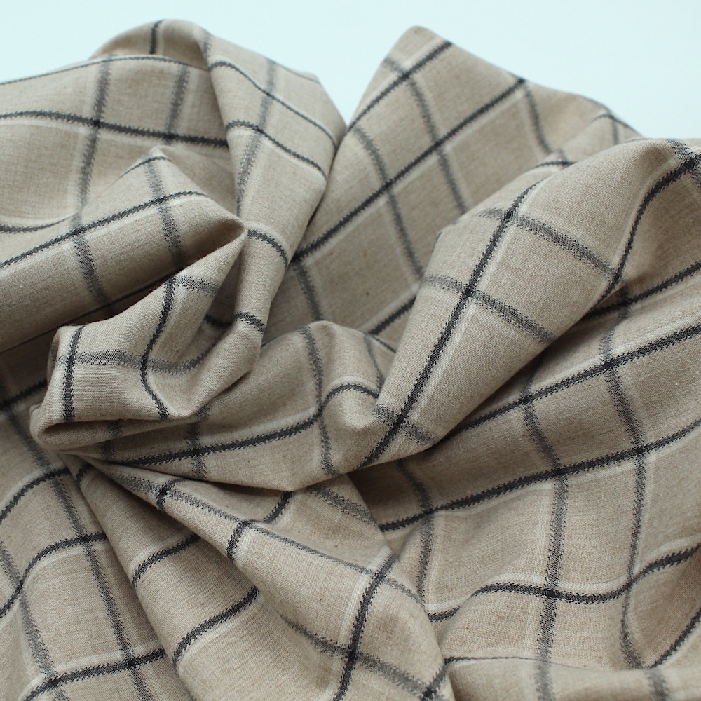 Coton gratté organique imprimé carreaux tartan beige