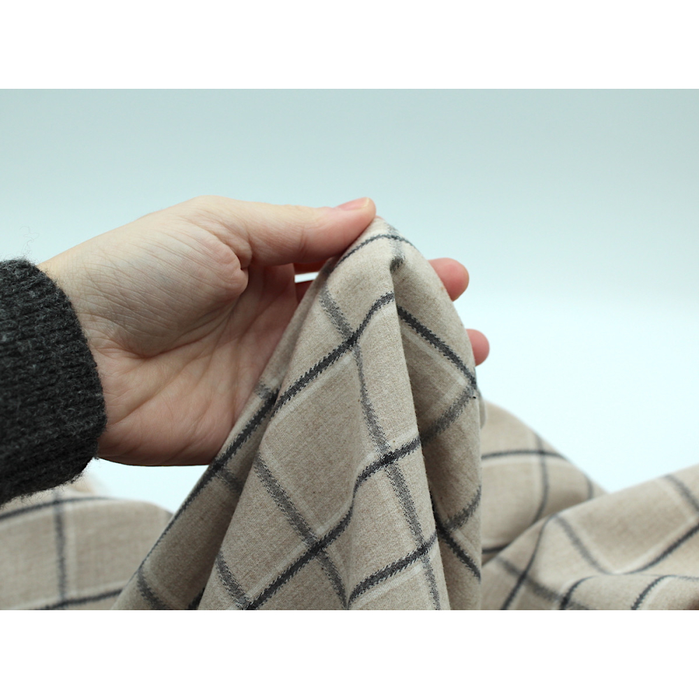 Coton gratté organique imprimé carreaux tartan beige